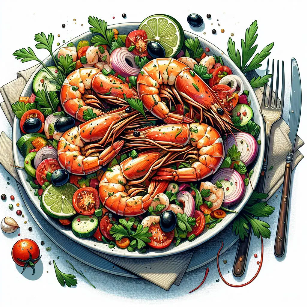 Portuguese prawn salad with avocado, red onion and fresh herbs