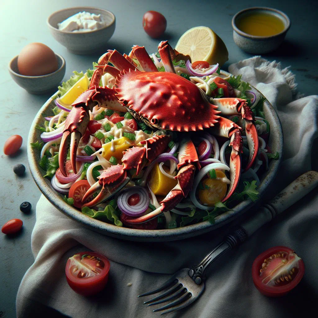 Portuguese crab salad with peppers, celery and fresh herbs