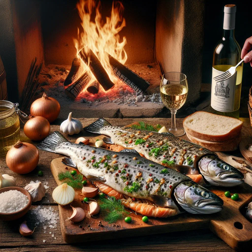 Pan-fried stuffed trout dressed with lemon and fresh parsley