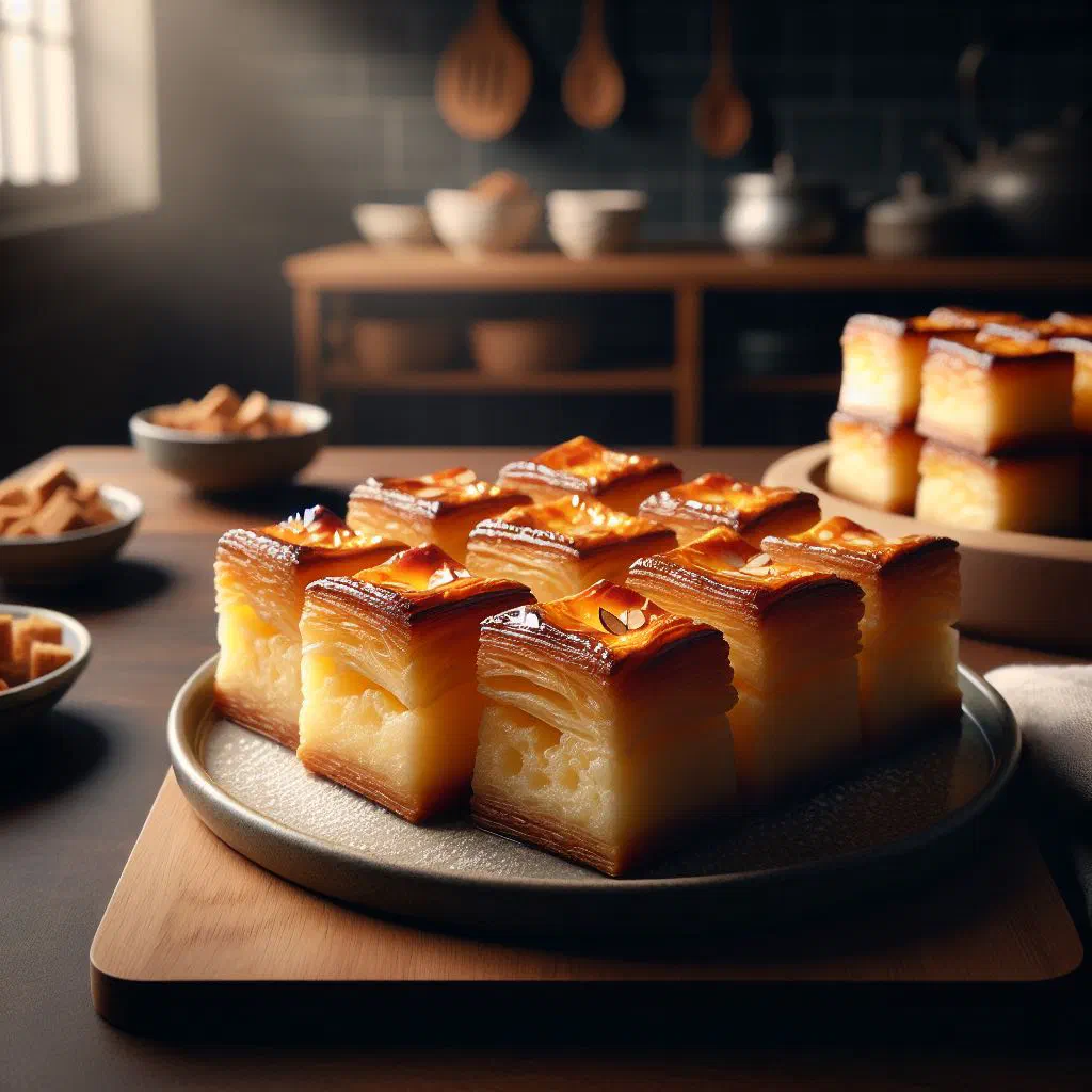 Golden Toucinho do Céu almond and egg-yolk cake dusted with icing sugar