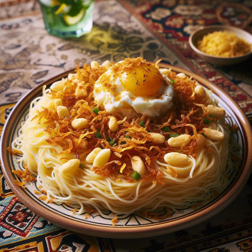 Sweet vermicelli balaleet topped with a golden layer of egg