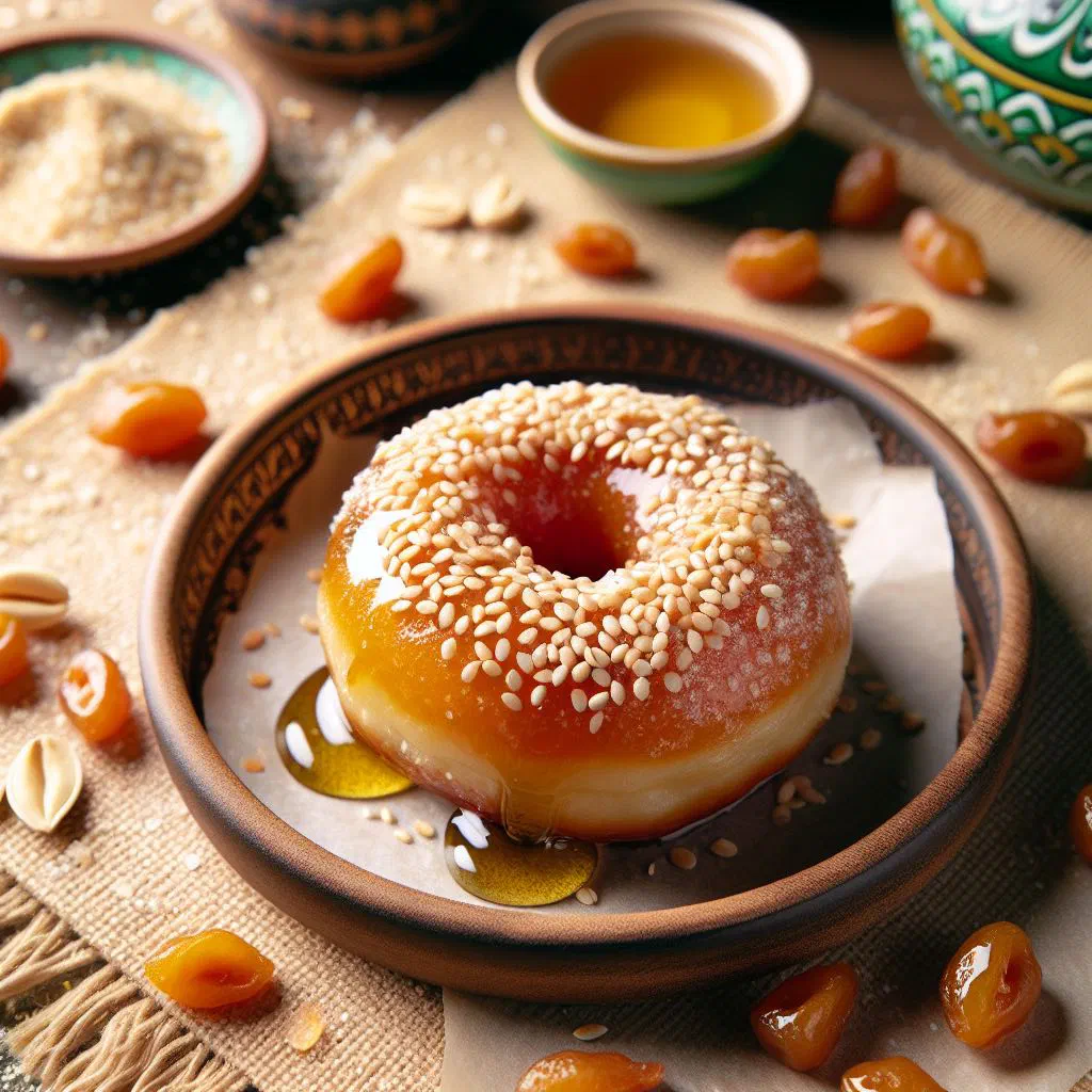 Golden fried lgeimat dumplings drizzled with date syrup