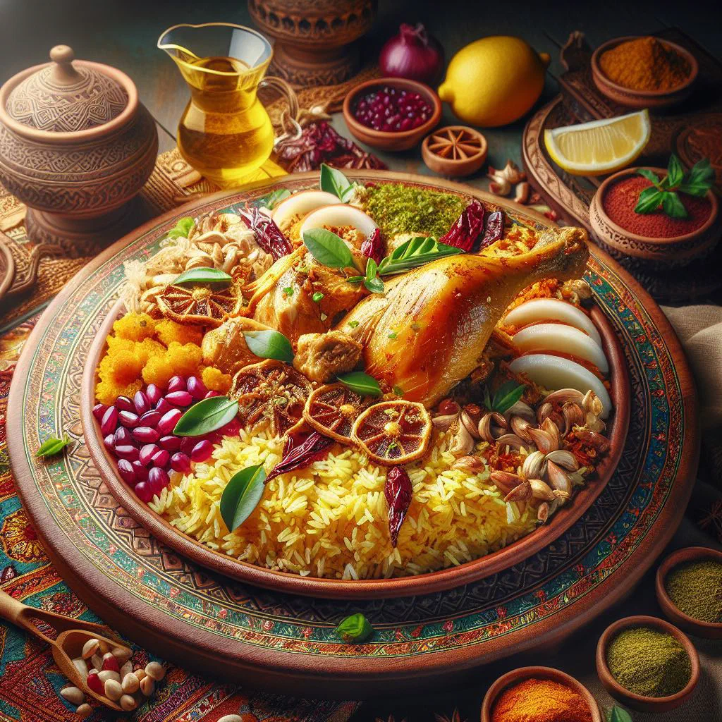 Machboos dajaj with spiced chicken over fragrant basmati rice