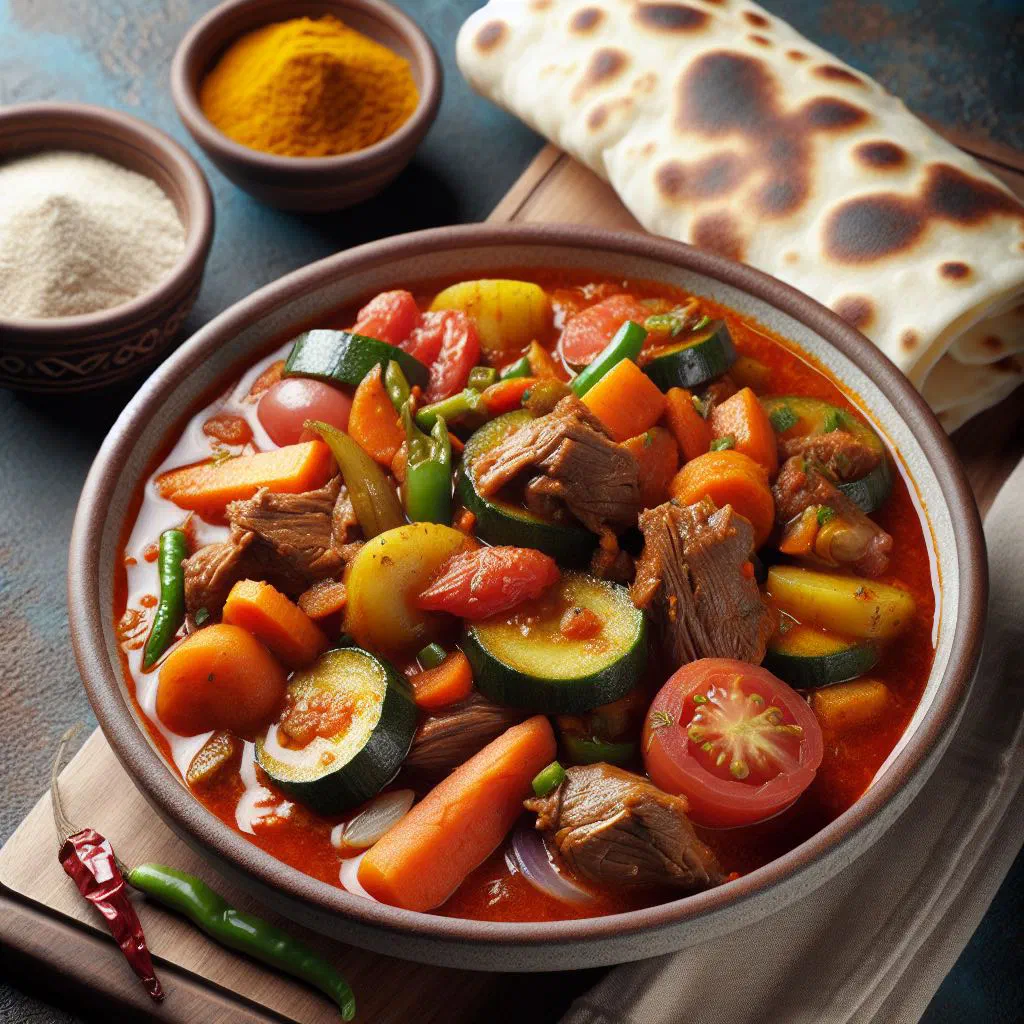 Margoog with tender meat and vegetables baked under a soft bread dough