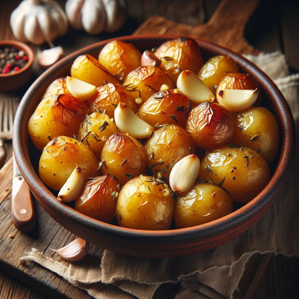 Golden roasted potatoes with garlic and fresh parsley