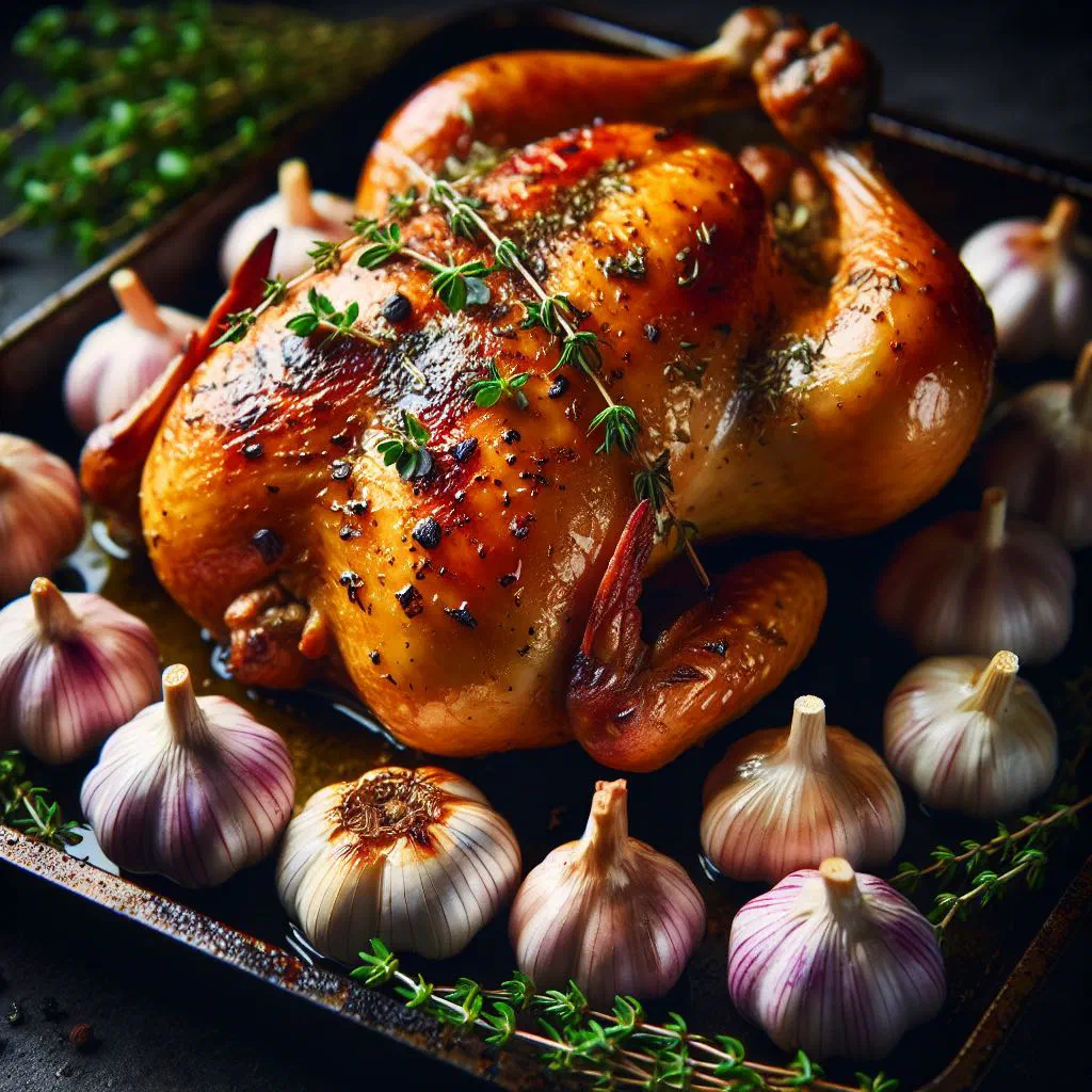 Garlic roast chicken breast garnished with fresh parsley