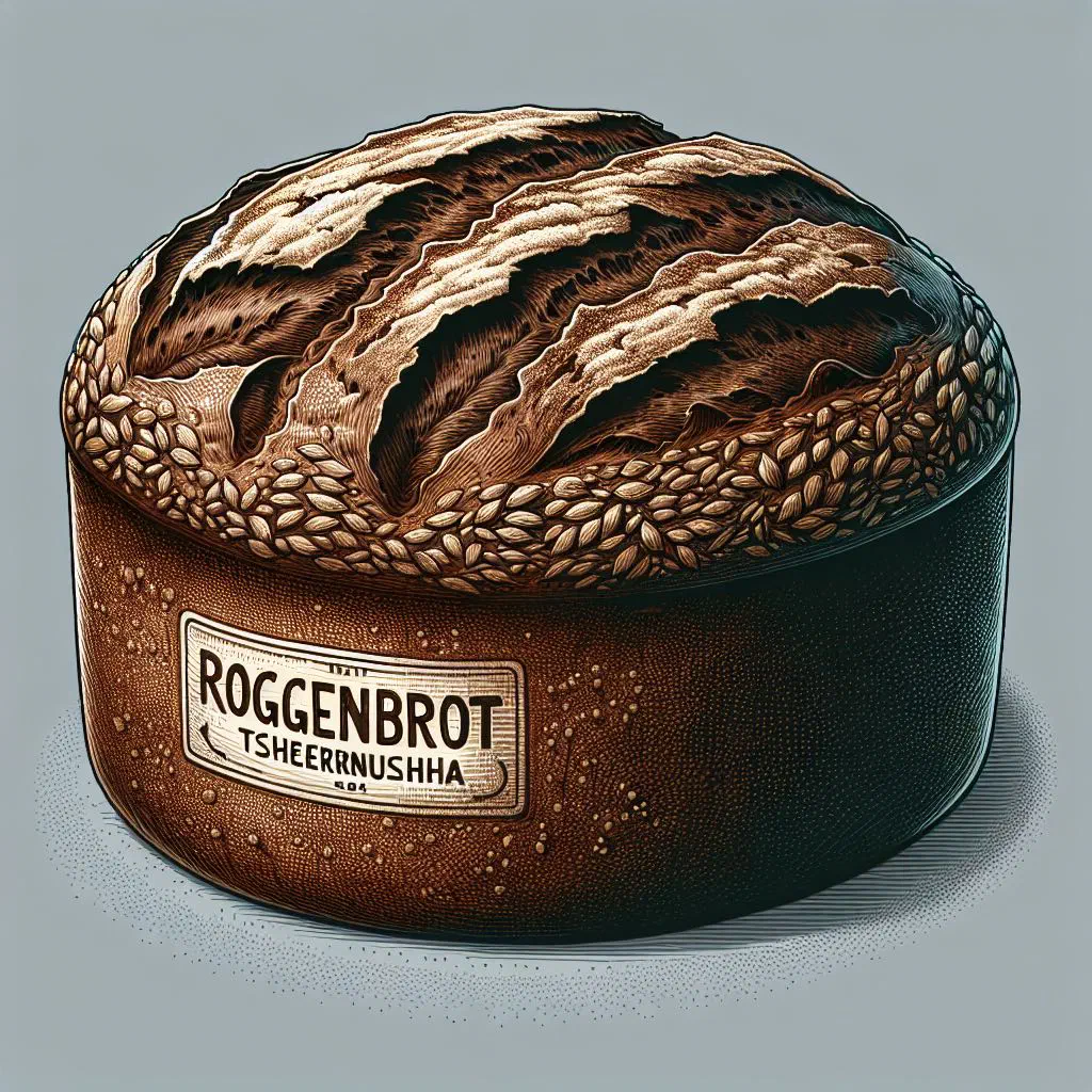 A dark, crusty loaf of Russian rye bread sprinkled with caraway seeds