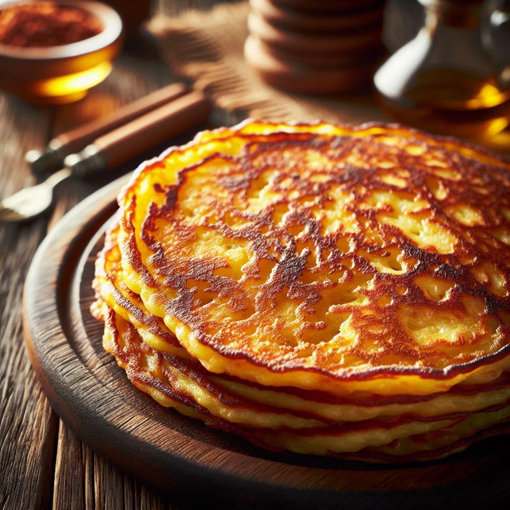 Golden, crispy draniki potato pancakes served with sour cream