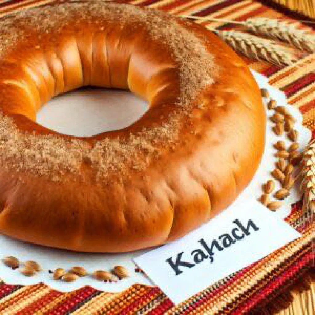 Golden ring-shaped kalach bread with a crisp crust