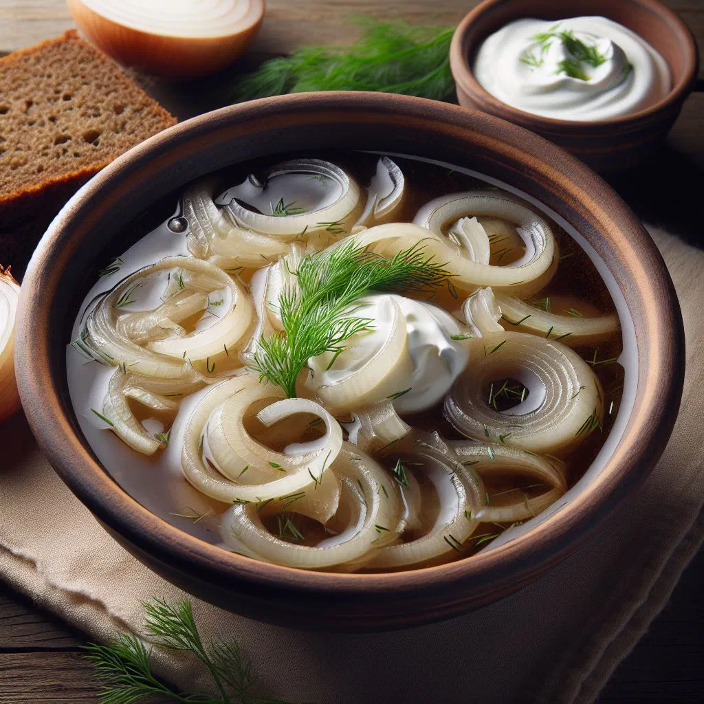 Russian-style onion soup topped with a golden cheese crust
