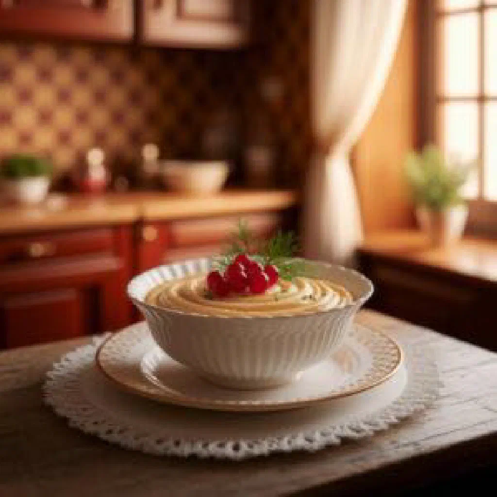Bowl of hearty Russian souzhenka with chicken, vegetables and herbs