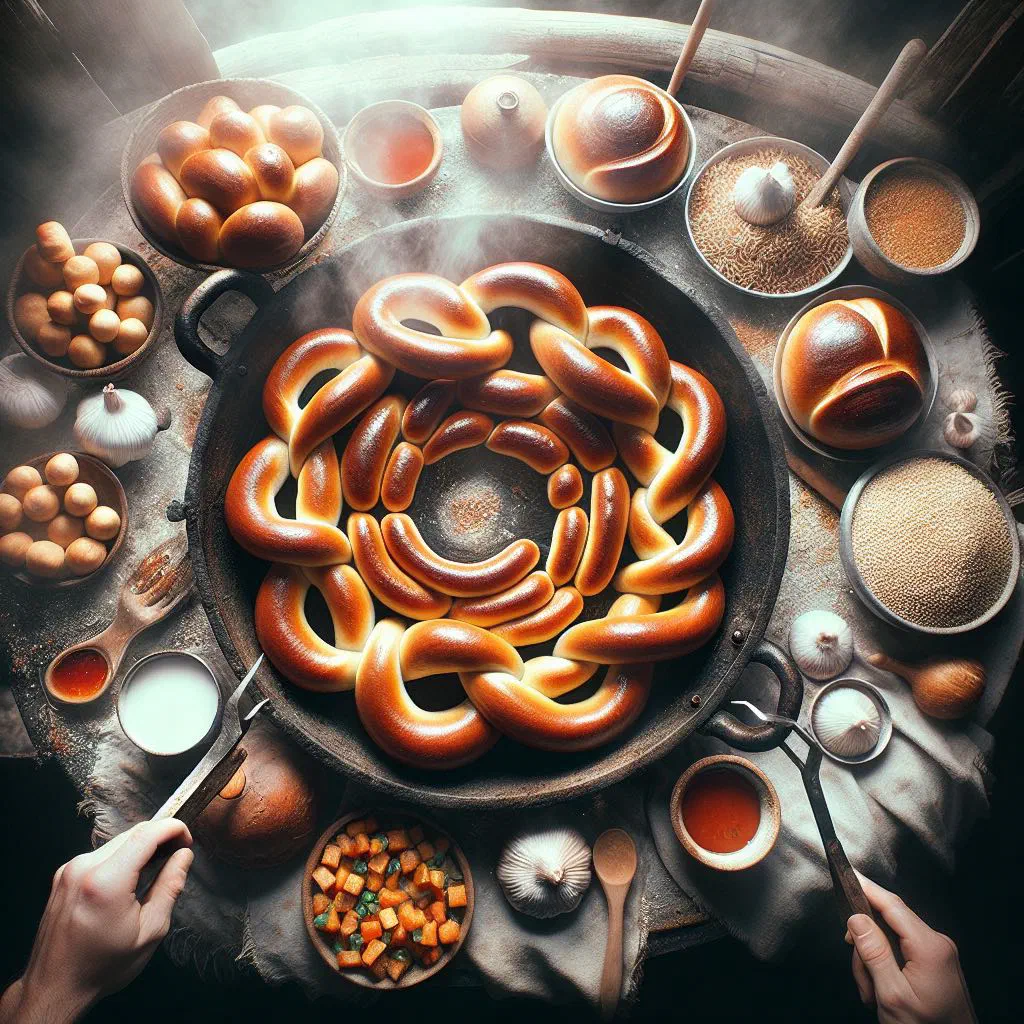 Small crunchy Russian sushki bread rings stacked on a plate