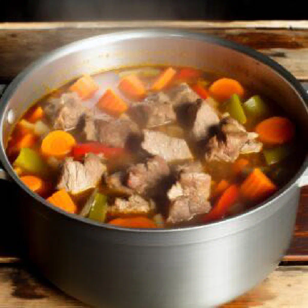 Fai'ava Pulu, tender meat and vegetables in a rich coconut sauce, garnished with fresh herbs
