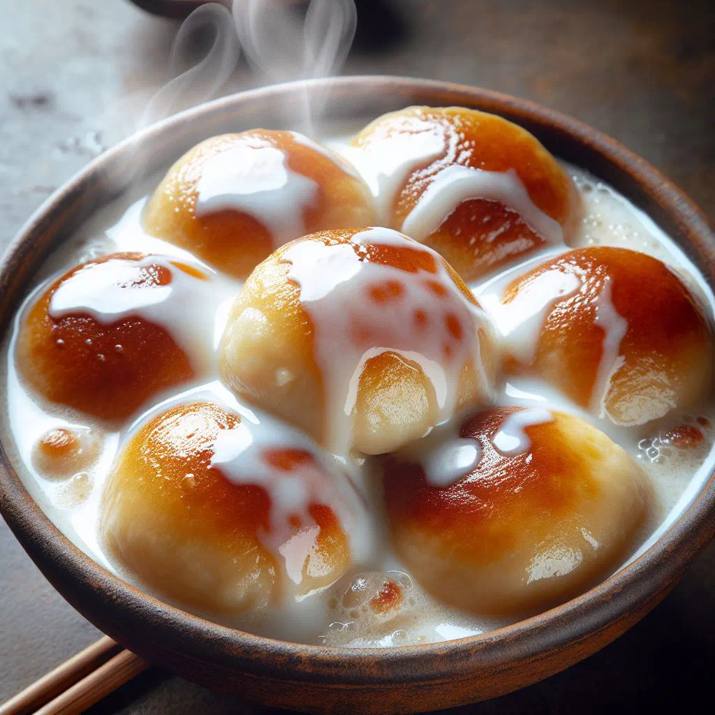 Soft Samoan pani popo rolls baked in creamy coconut sauce