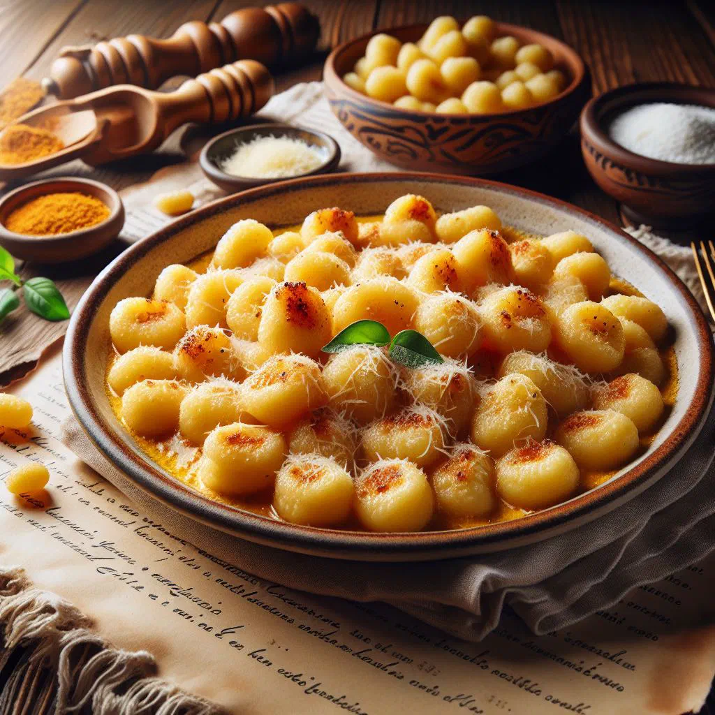 Golden baked semolina gnocchi alla romana in a creamy sauce