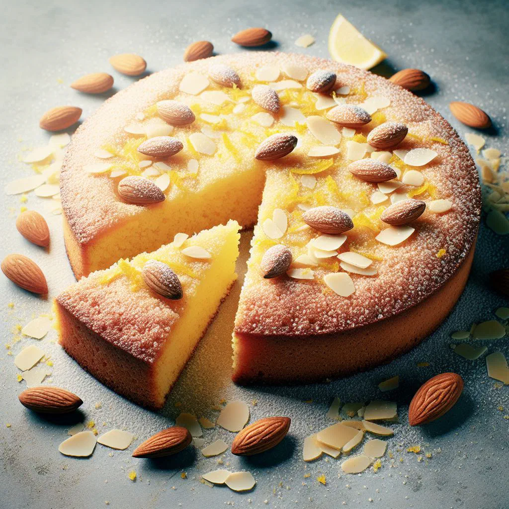 Crumbly Sbrisolona almond cake dusted with icing sugar
