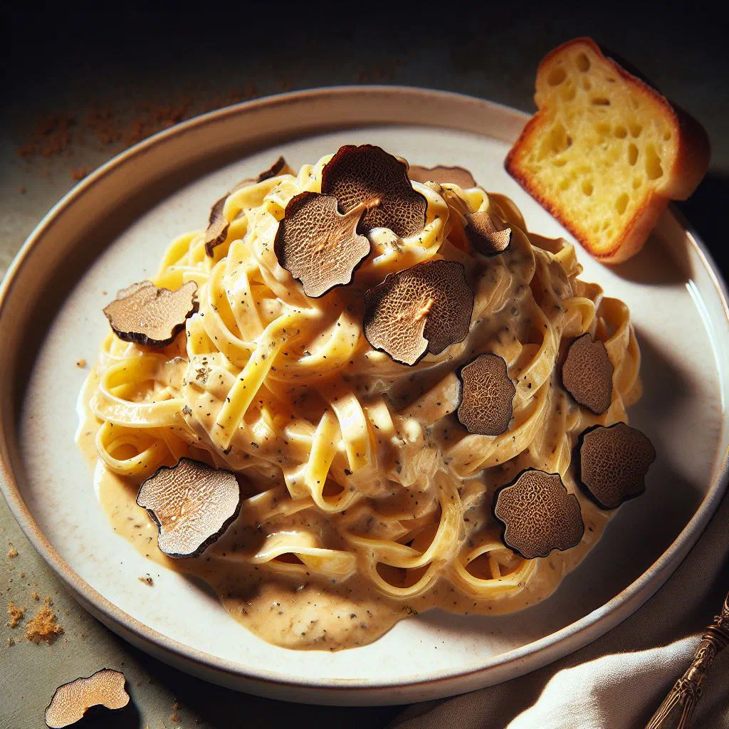 Tagliatelle al tartufo with cream sauce and shaved truffle