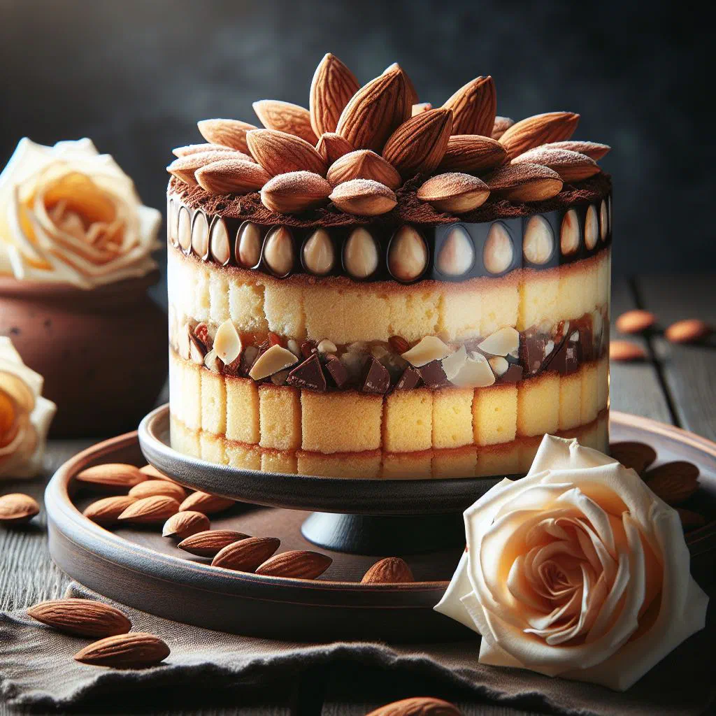 Layered Zuppa Inglese dessert with custard and liqueur-soaked sponge fingers