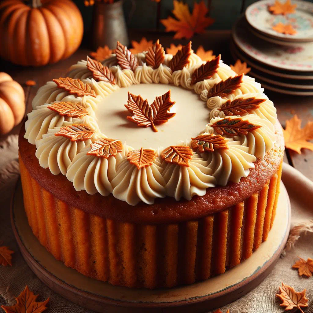 Slice of golden pumpkin and coconut cake dusted with icing sugar