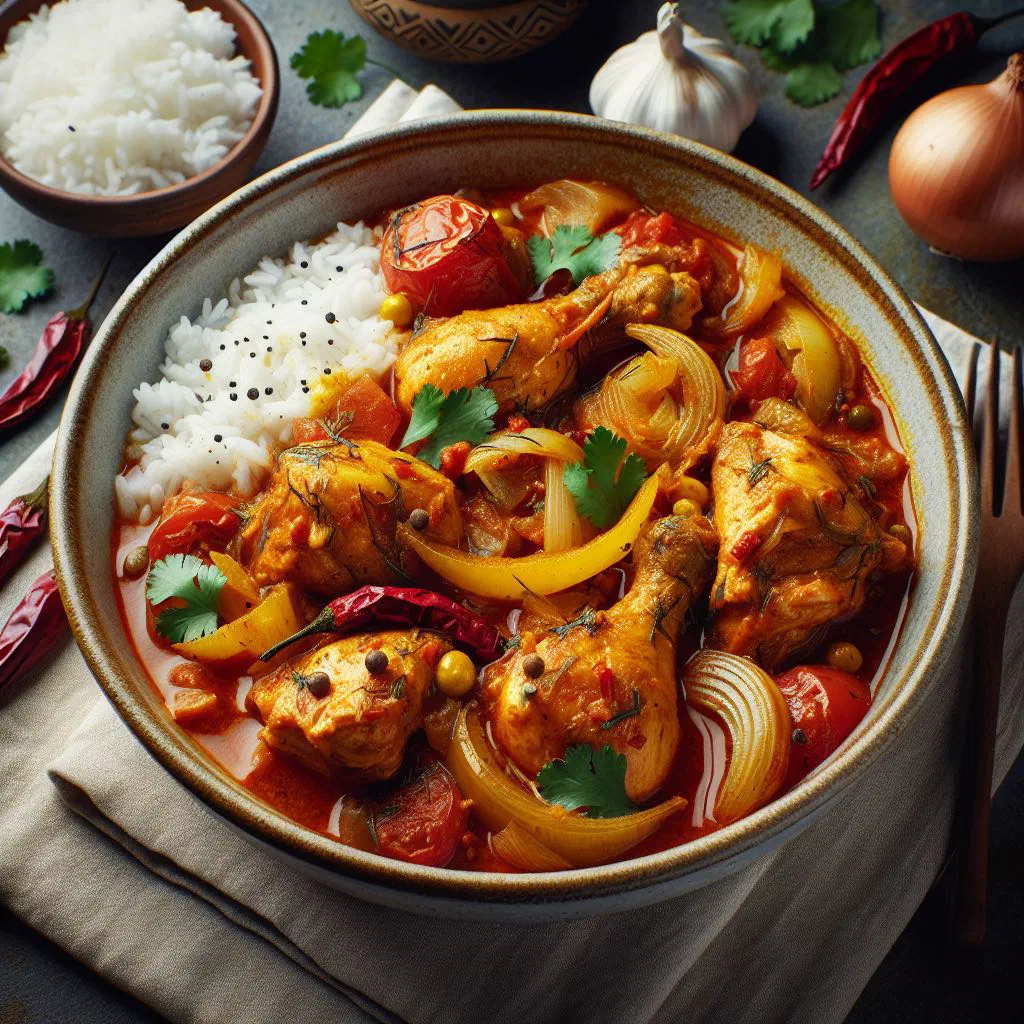 Chicken curry in creamy coconut sauce garnished with fresh coriander