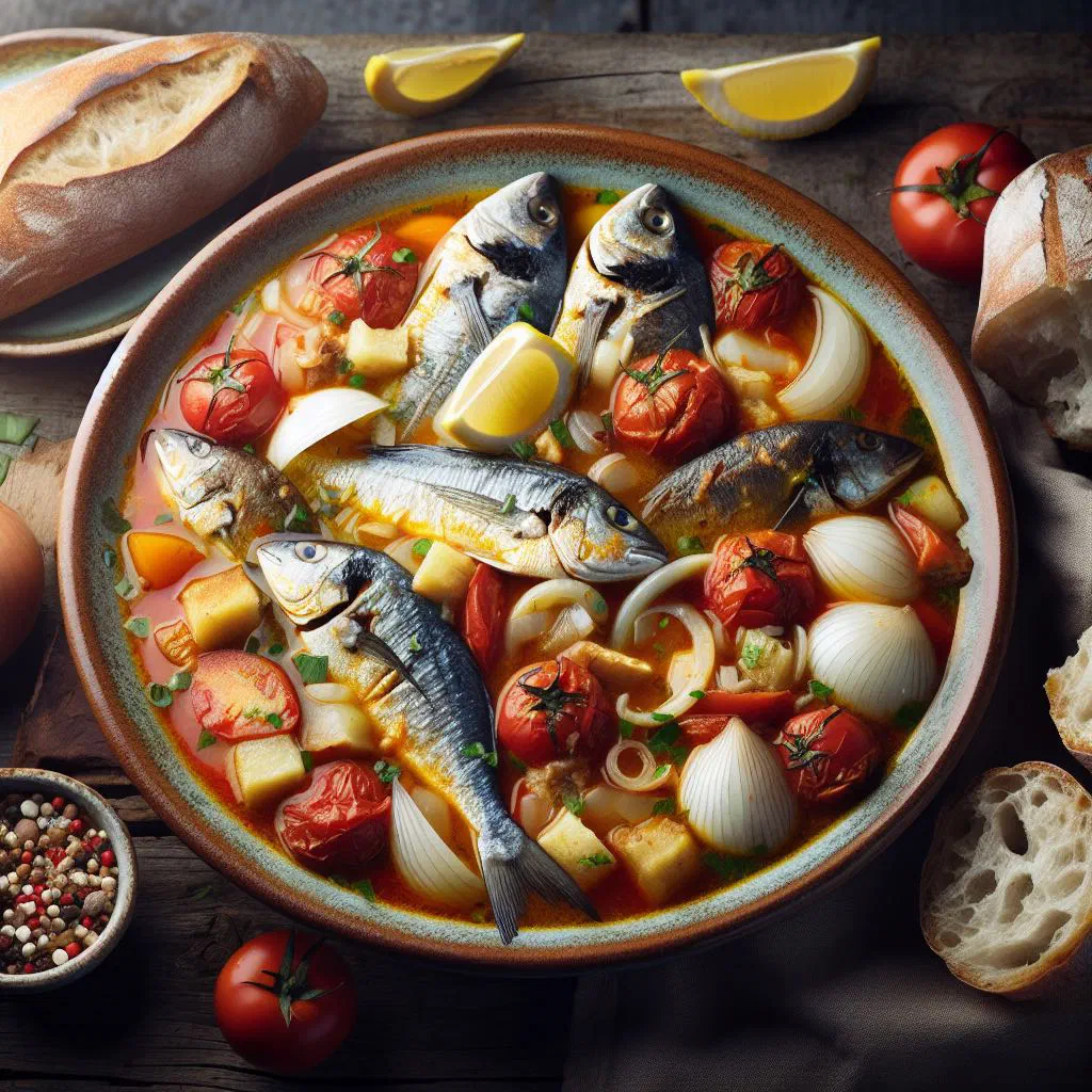 Braised fish fillets in a tomato and pepper sauce, garnished with fresh coriander