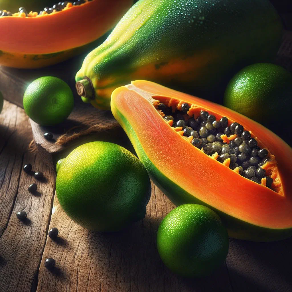 Diced papaya with lime juice and fresh mint in a bowl