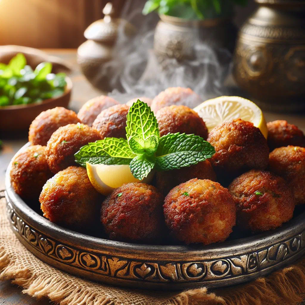 Golden, crisp fried kibbeh croquettes served on a plate