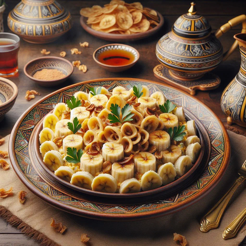 Masoub with mashed bread and banana topped with honey and yoghurt