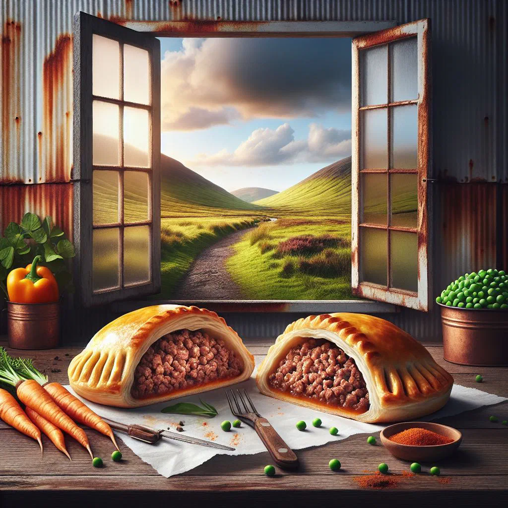 Golden baked Scottish bridies filled with minced beef and onions