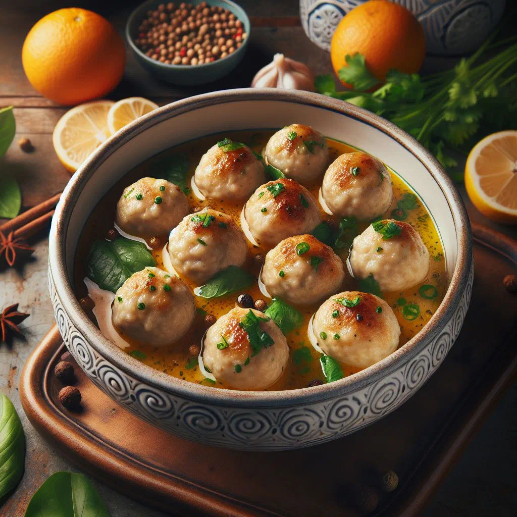 Golden Senegalese fish balls served with a spiced tomato sauce