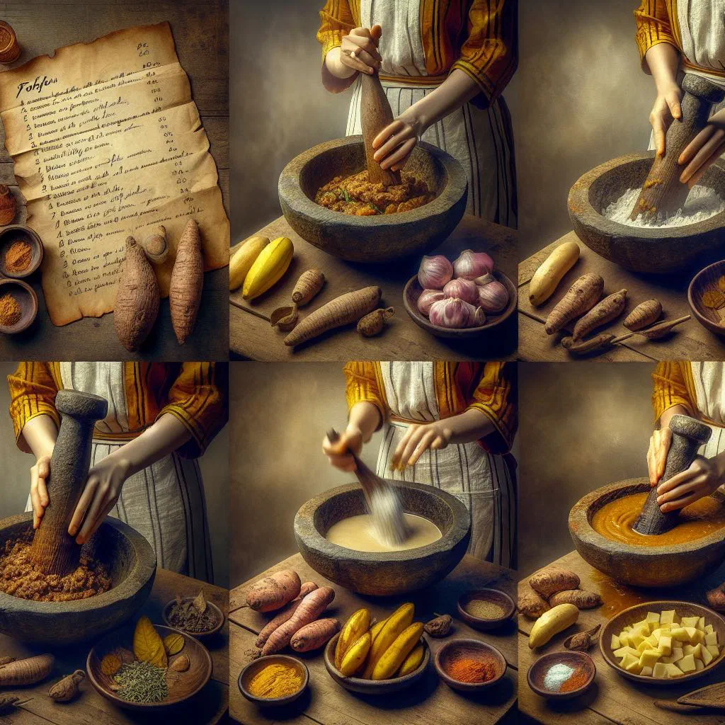 Smooth pounded foutou made from plantains and cassava, served in a bowl