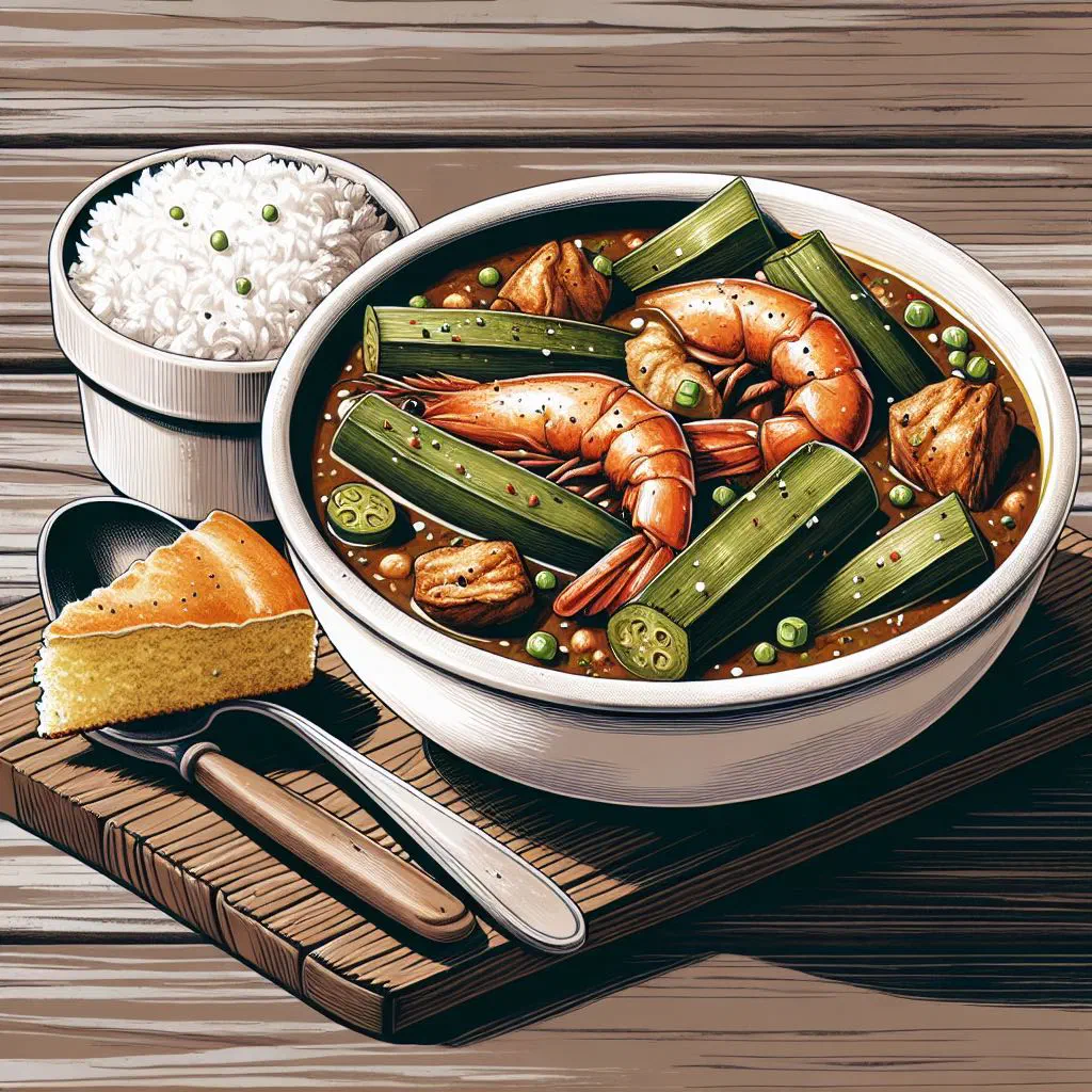 Senegalese gombo okra and meat stew served with rice