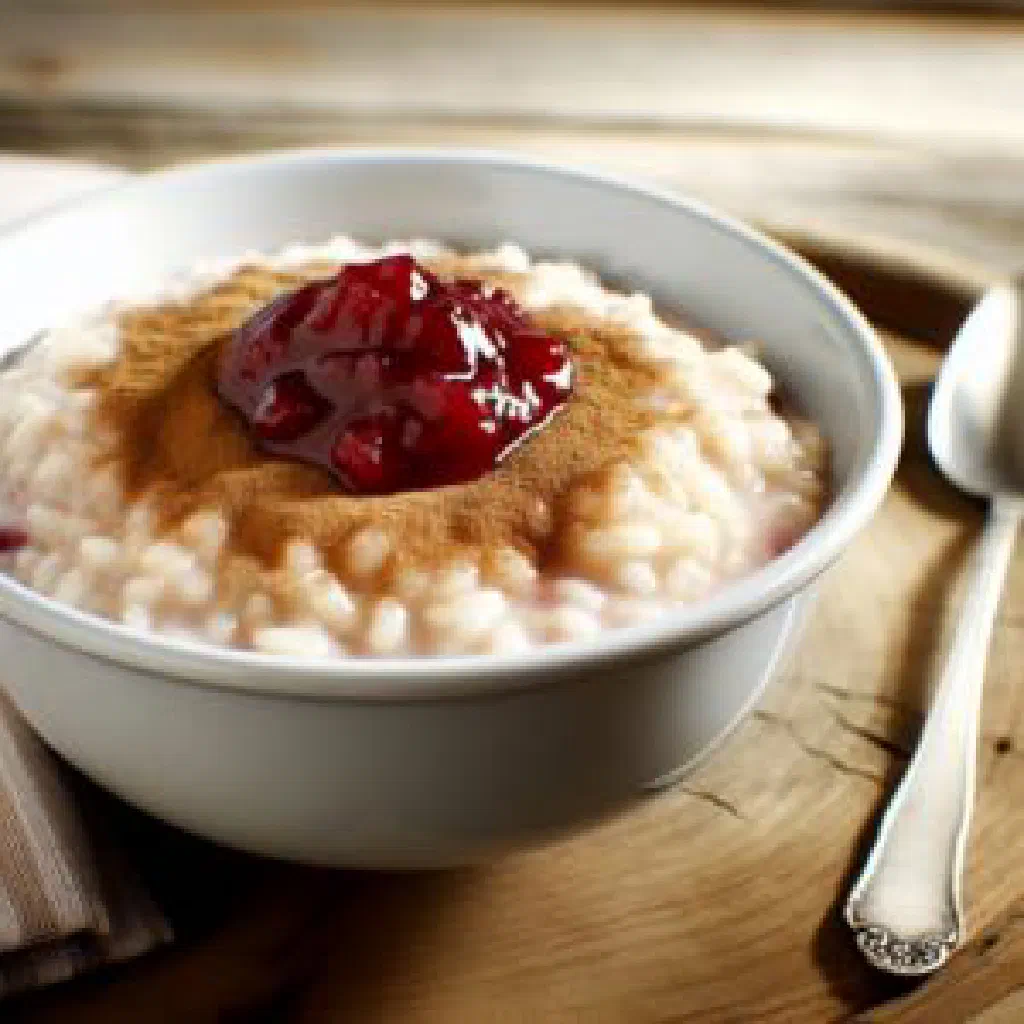 Creamy Senegalese lakh served in a bowl and topped with dried fruit