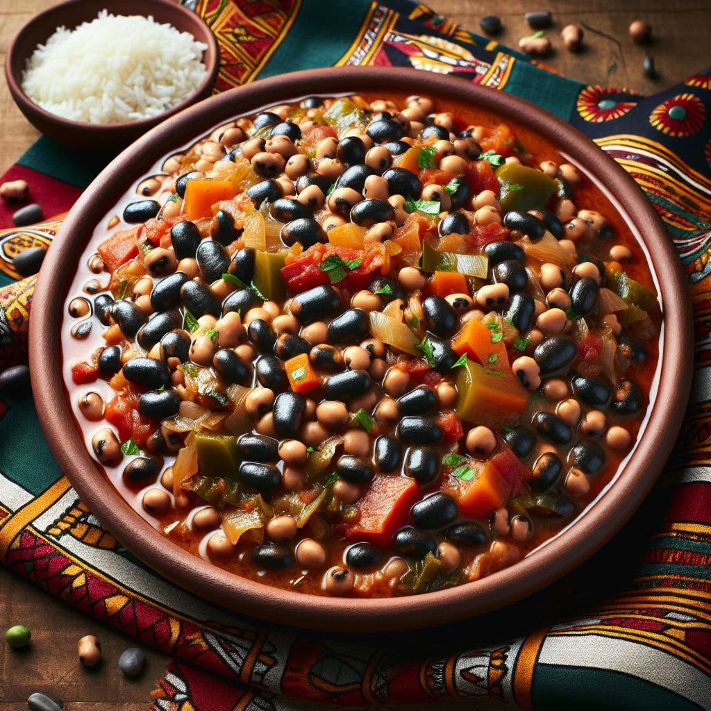 Mbakhalou Niébé of black-eyed peas and rice garnished with fresh herbs