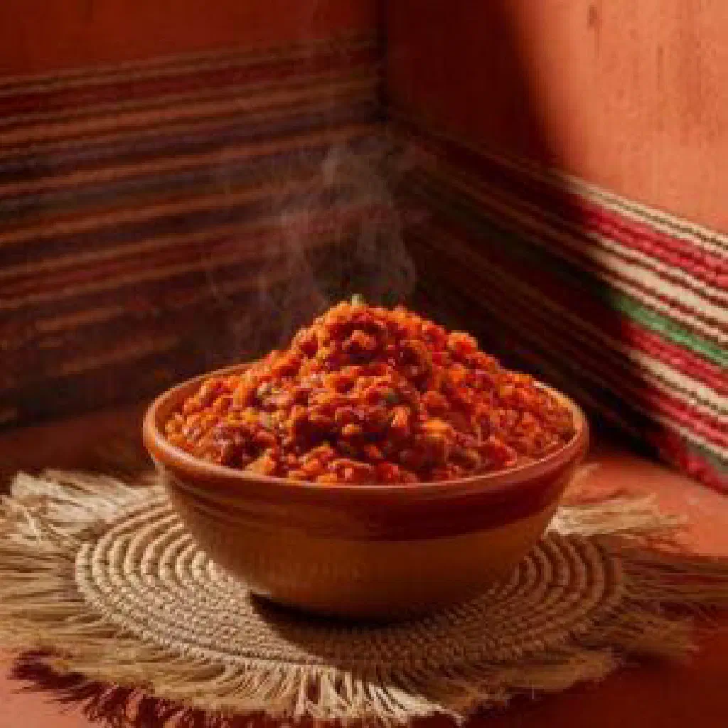 Senegalese sauce kanja with okra and peanuts served with rice