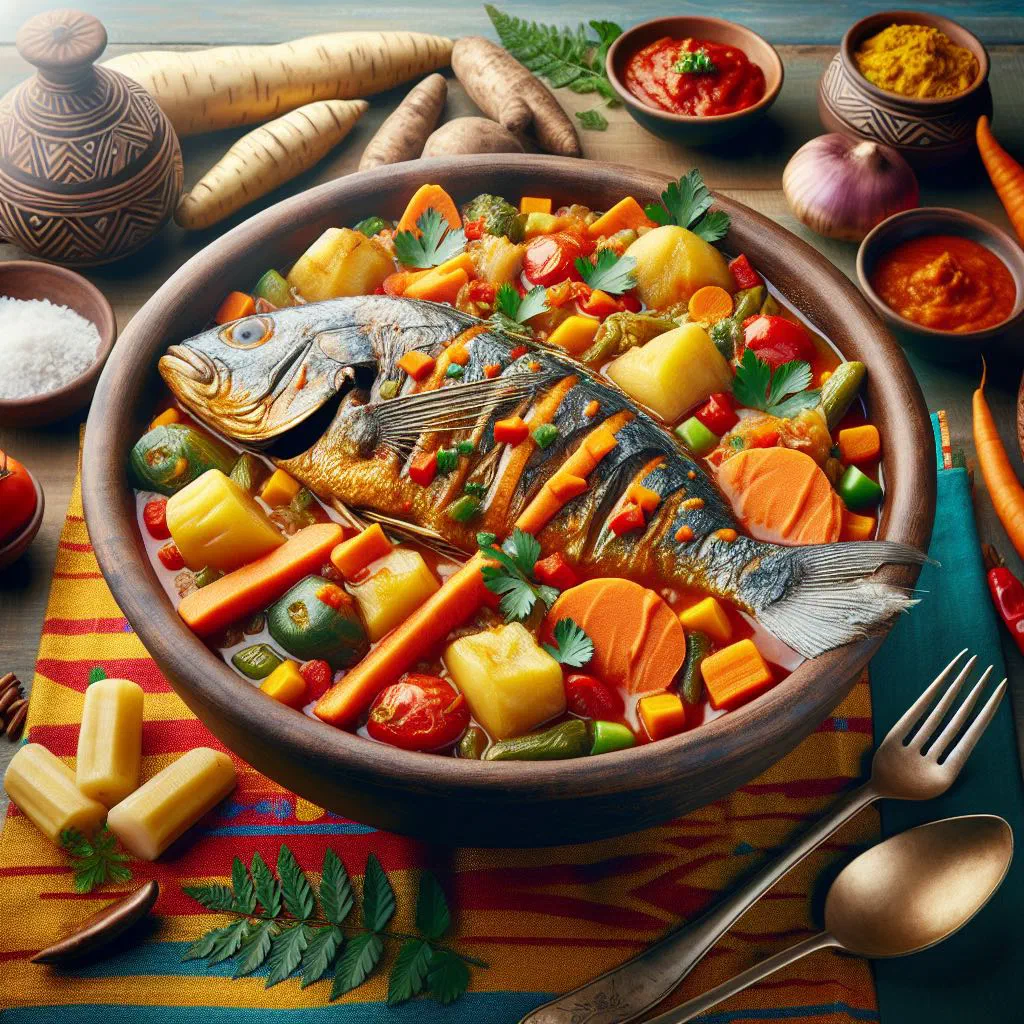 Thieboudienne au poisson with fish, spiced rice and vegetables