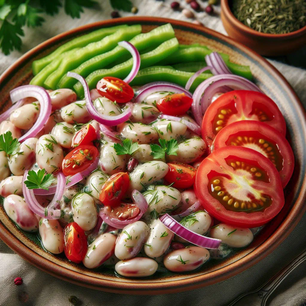 Serbian bean salad with kidney beans, onions and fresh parsley