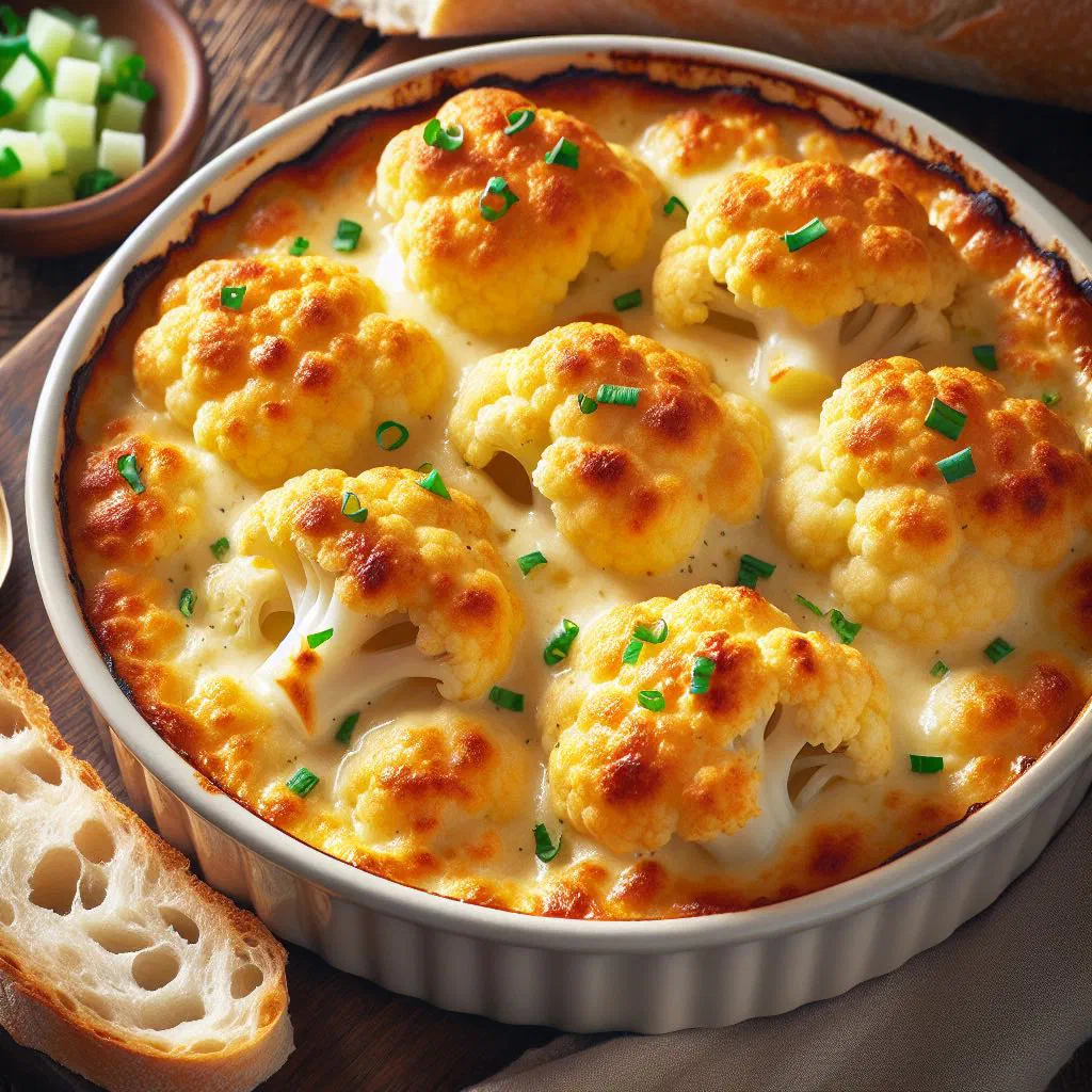 Baked cauliflower gratin with a golden cheese crust