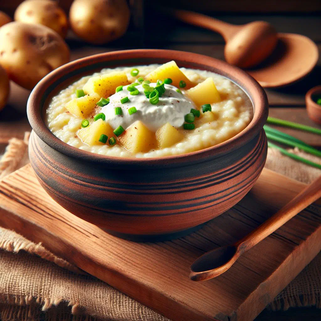 Creamy Serbian kačamak cornmeal porridge topped with crumbled feta