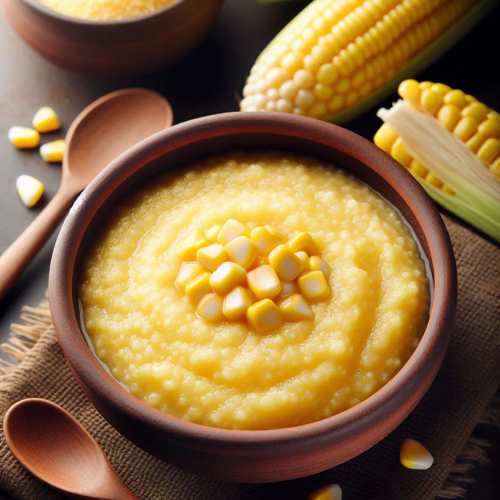 A warm bowl of Serbian cornmeal porridge topped with a knob of butter