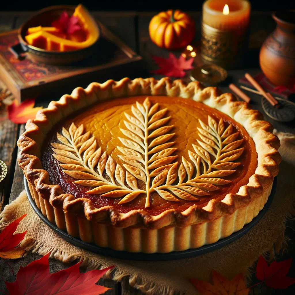 Golden baked Serbian pumpkin pita cut into squares
