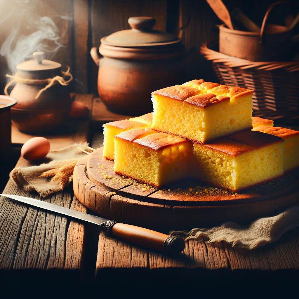 Golden-baked Serbian posna proja cornbread cut into squares
