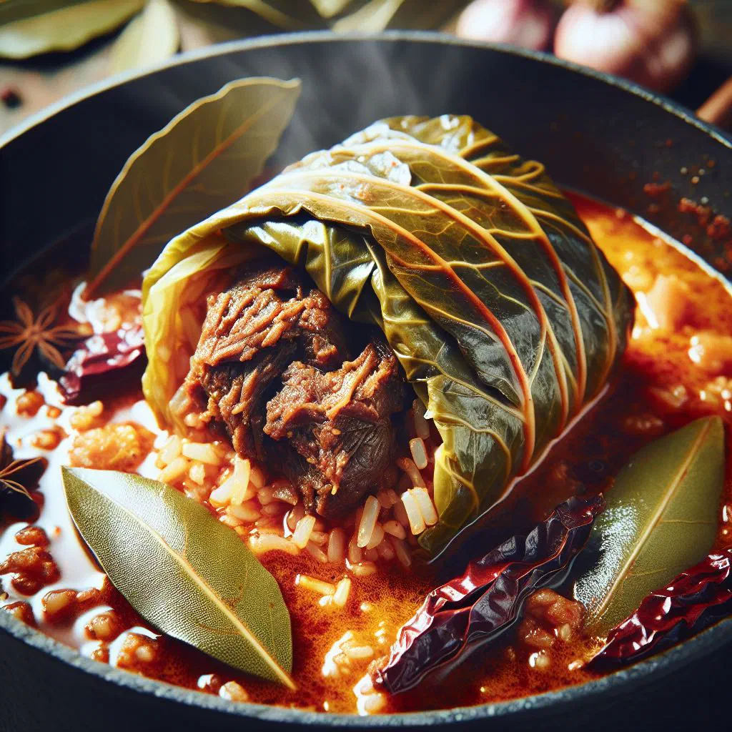 Serbian sarma cabbage rolls with dried meat in a rich broth