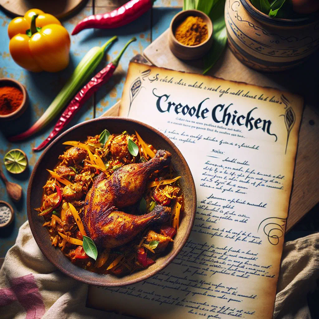 Creole chicken in a coconut milk sauce garnished with fresh coriander