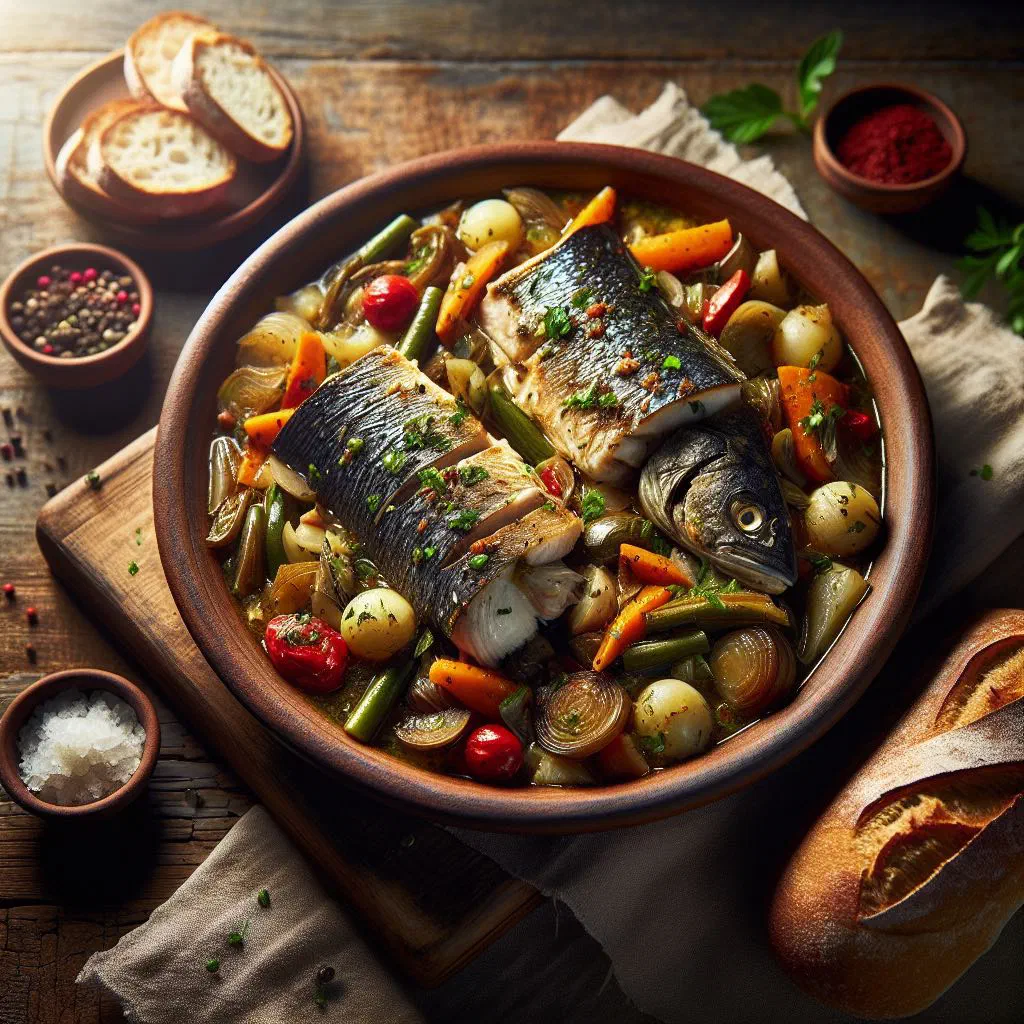 Seychellois fish stew in a tomato sauce, garnished with fresh coriander