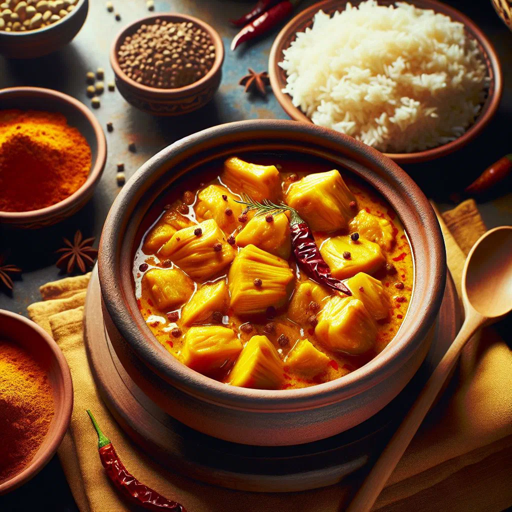 Jackfruit curry in coconut sauce with peppers and fresh coriander