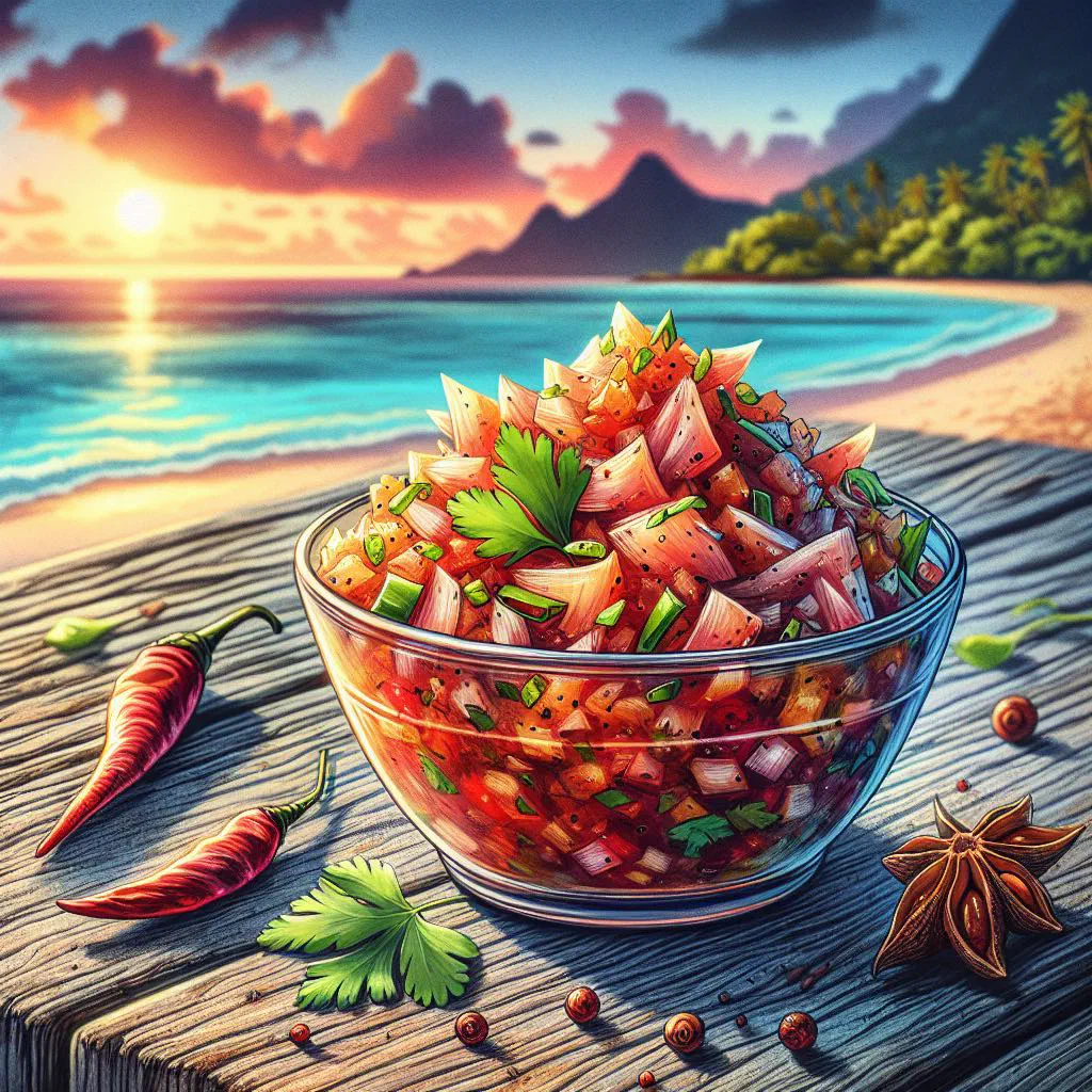 Seychellois shark chutney with onion, chilli and fresh coriander