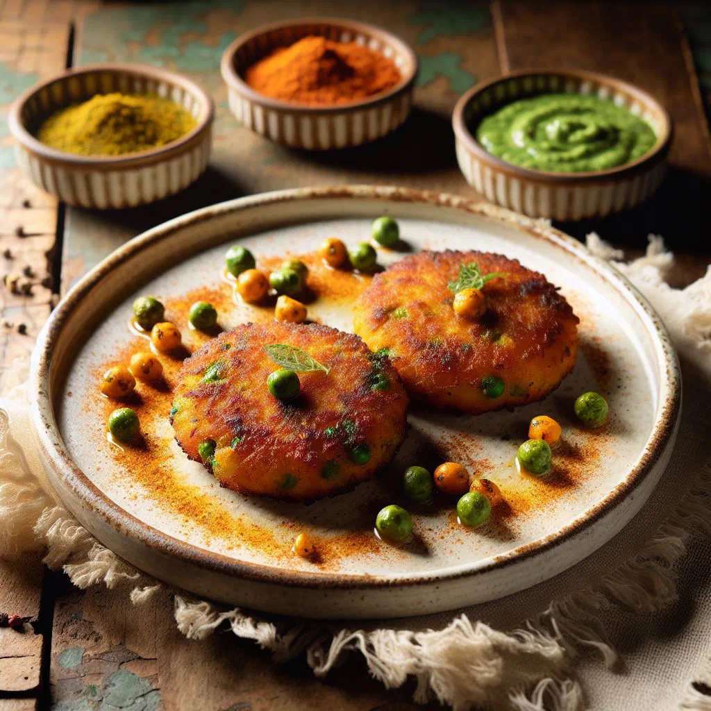 Golden, crisp aloo tikki potato patties served with fresh coriander