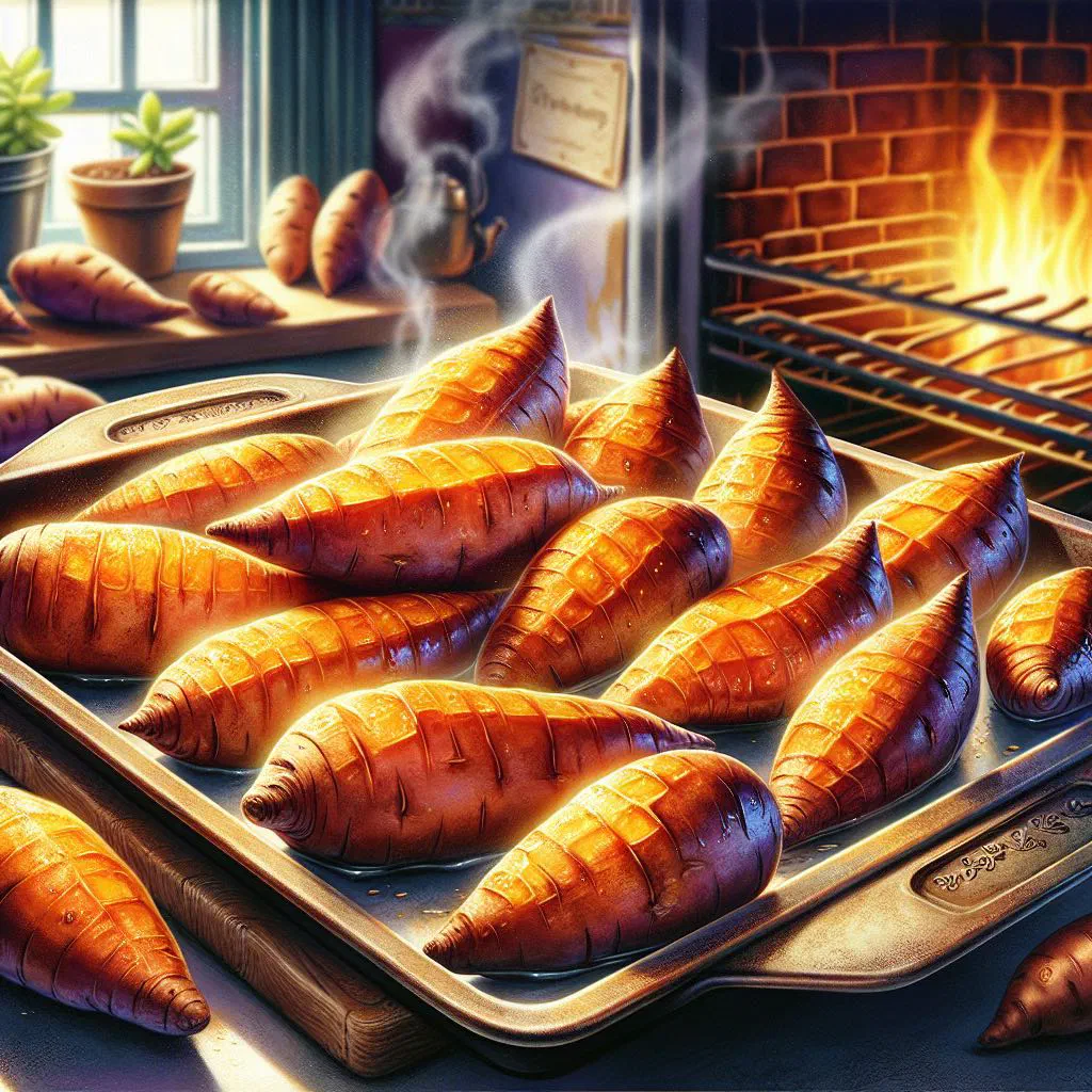 Golden roasted sweet potato pieces garnished with fresh herbs