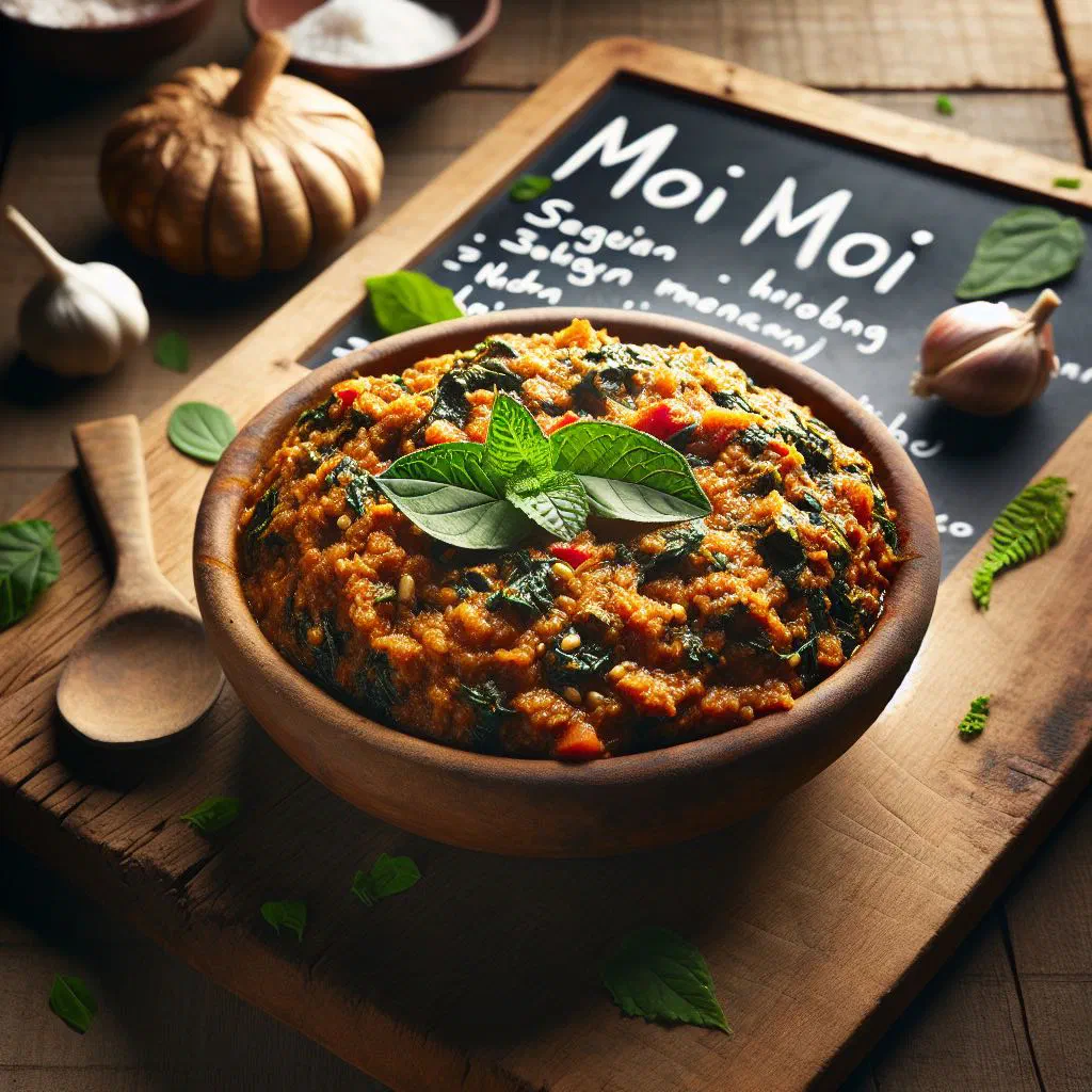 Steamed moi moi bean cakes turned out of their moulds on a plate
